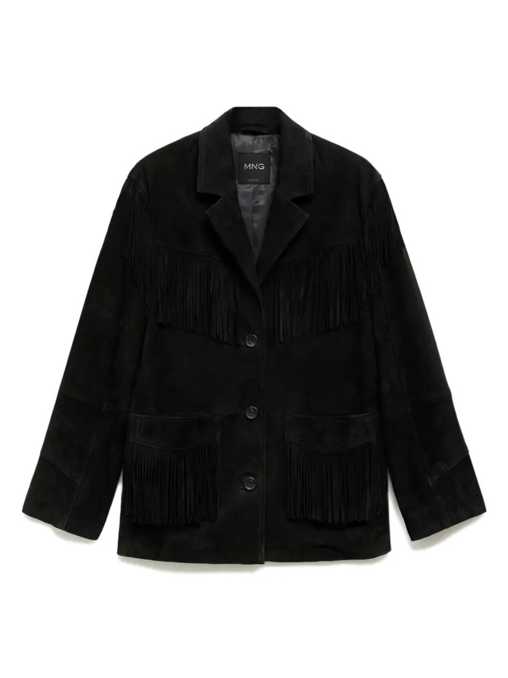 Mango NWT Medium Black Fringe Suede Leather Jacket - Picture 2 of 13